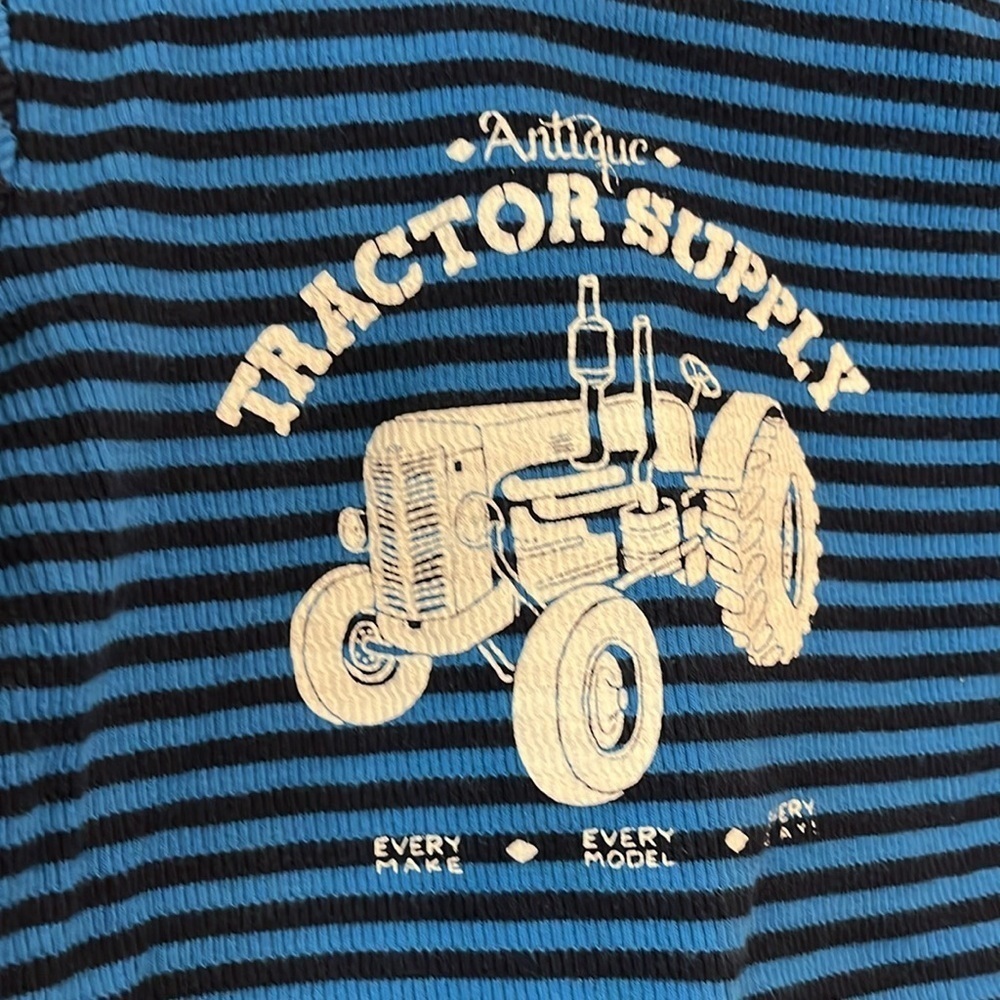 HATLEY Infant 3-6mo Tractor Striped Long Sleeve Cotton Thermal Blue White Red - Picture 2 of 8